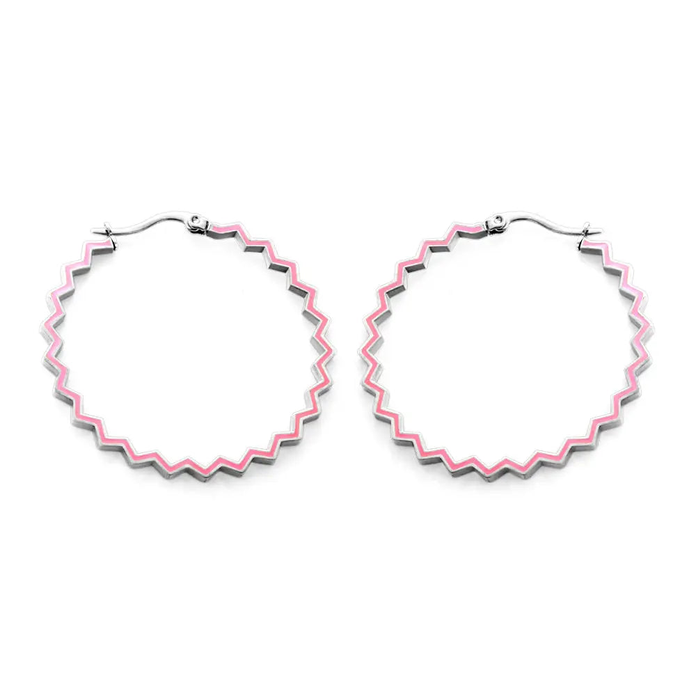 Stainless Steel Round Pink Hoop Earrings asonjewelry